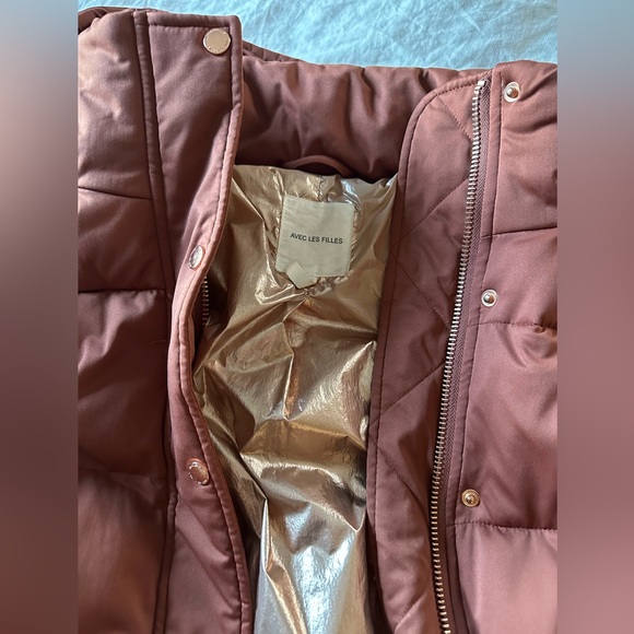 Avec Les Filles Rose Gold Hardware Longline Puffer Women's Coat Copper XS - Picture 7 of 8